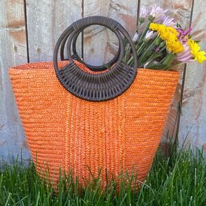 Orange Straw Top Handle Bag